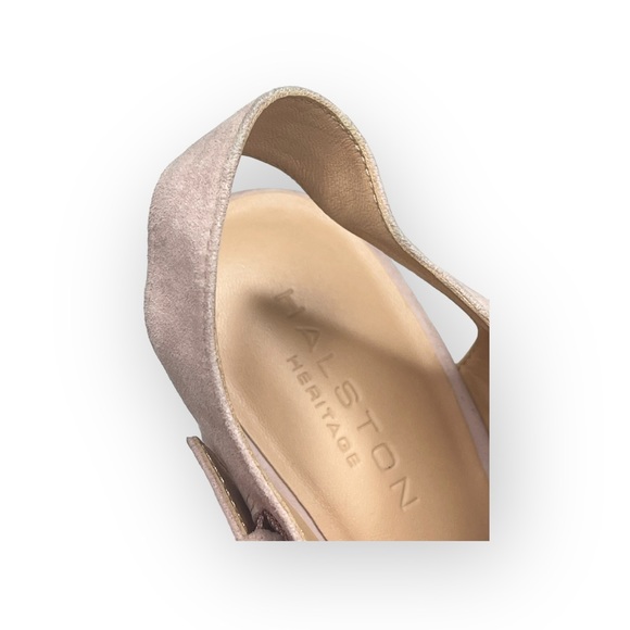 Halston Heritage ⌘ T Strap Ankle Strap Heeled Open Toe Sandals ⌘ Pink Suede ⌘ 9M - Picture 13 of 16